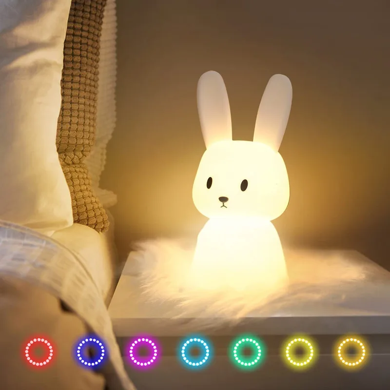 Dziecięca silikonowa lampka nocna króliczek USB 🐰